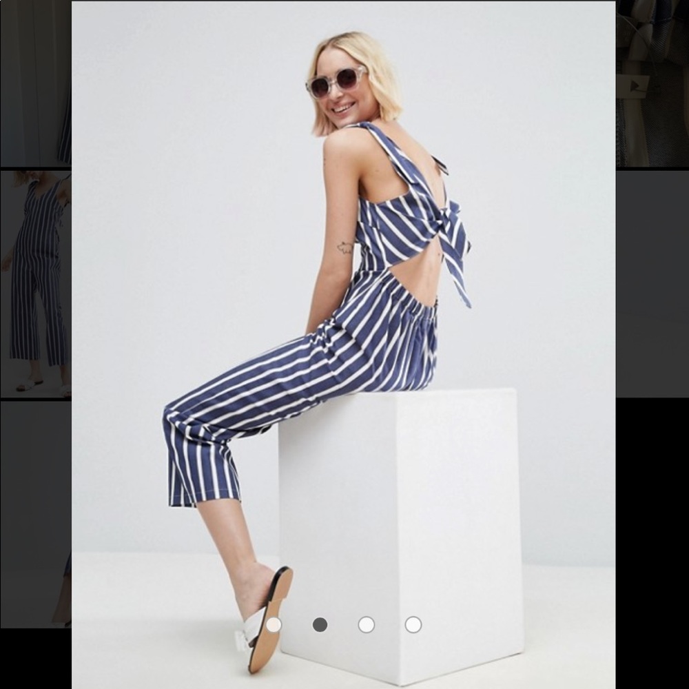 ASOS V neck Striped Jumpsuit with Back detail NEW